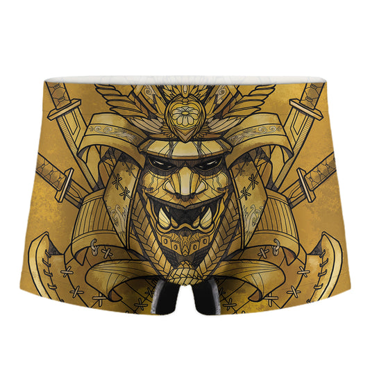 Gold Samurai Mask Print Men's Boxer Briefs