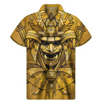 Gold Samurai Mask Print Men's Short Sleeve Shirt