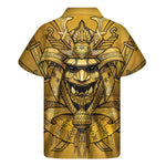 Gold Samurai Mask Print Men's Short Sleeve Shirt