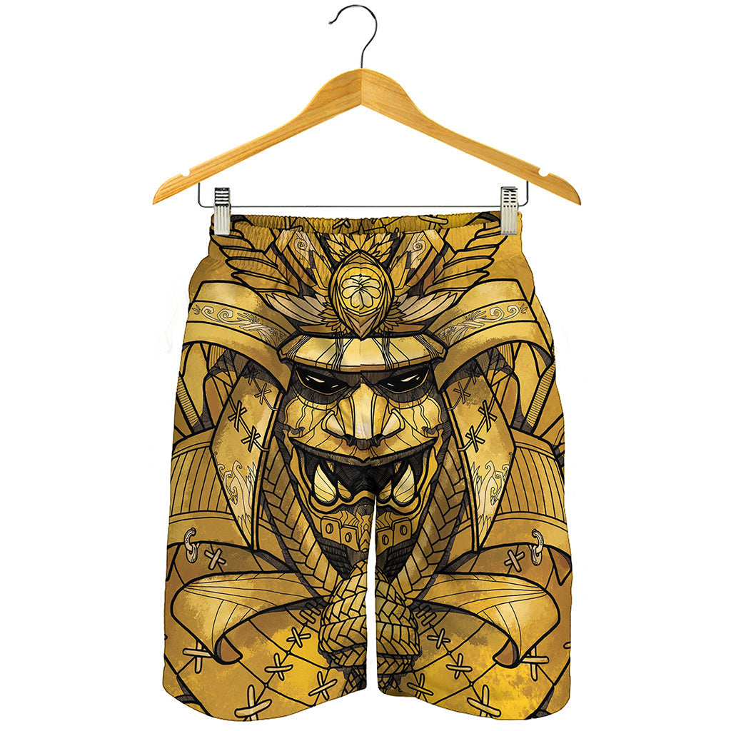 Gold Samurai Mask Print Men's Shorts