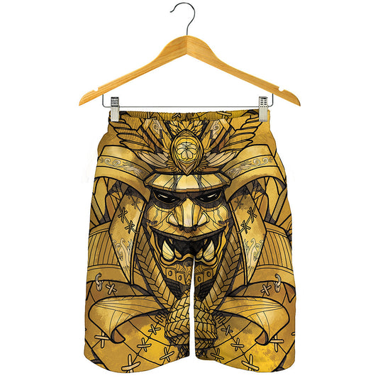 Gold Samurai Mask Print Men's Shorts