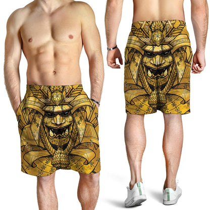 Gold Samurai Mask Print Men's Shorts