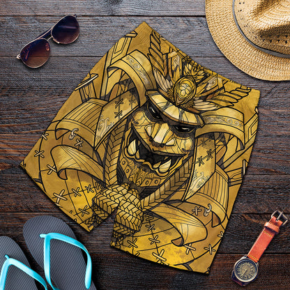 Gold Samurai Mask Print Men's Shorts