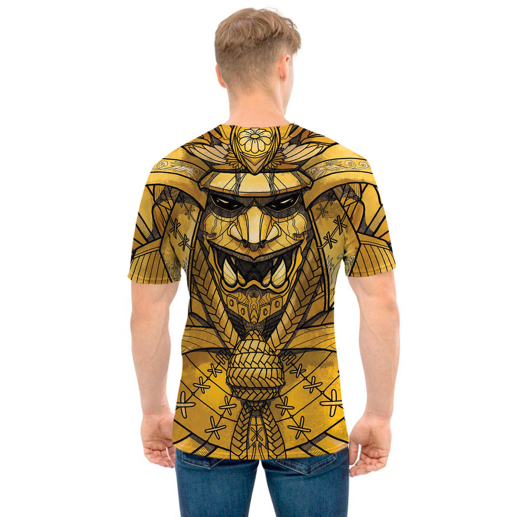 Gold Samurai Mask Print Men's T-Shirt