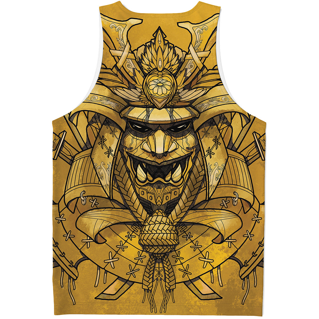Gold Samurai Mask Print Men's Tank Top