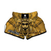 Gold Samurai Mask Print Muay Thai Boxing Shorts