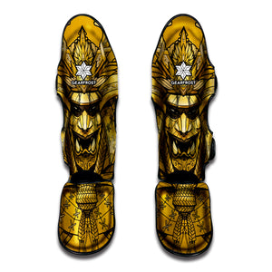 Gold Samurai Mask Print Muay Thai Shin Guard