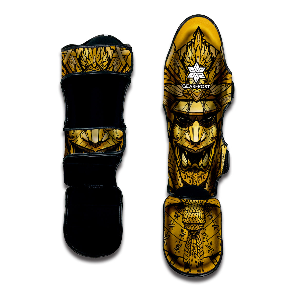 Gold Samurai Mask Print Muay Thai Shin Guard