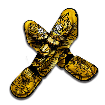 Gold Samurai Mask Print Muay Thai Shin Guard
