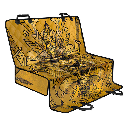 Gold Samurai Mask Print Pet Car Back Seat Cover