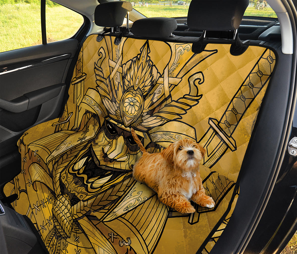 Gold Samurai Mask Print Pet Car Back Seat Cover