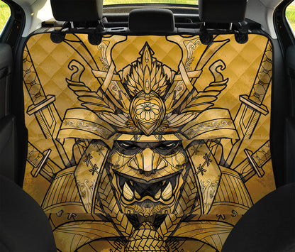 Gold Samurai Mask Print Pet Car Back Seat Cover