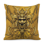 Gold Samurai Mask Print Pillow Cover
