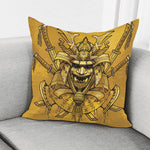 Gold Samurai Mask Print Pillow Cover