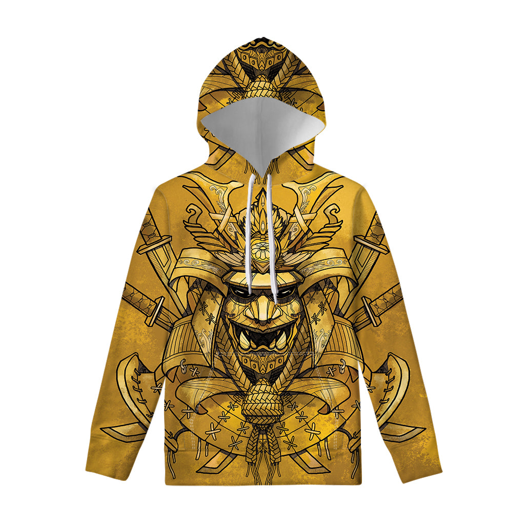 Gold Samurai Mask Print Pullover Hoodie