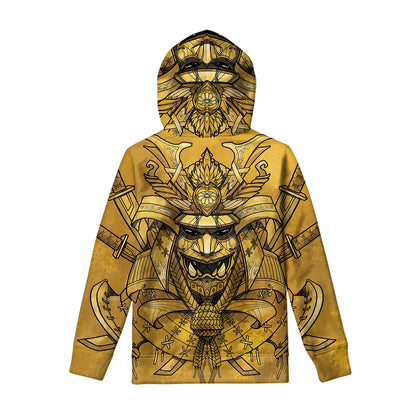 Gold Samurai Mask Print Pullover Hoodie