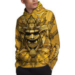 Gold Samurai Mask Print Pullover Hoodie
