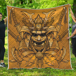 Gold Samurai Mask Print Quilt