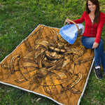 Gold Samurai Mask Print Quilt