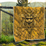 Gold Samurai Mask Print Quilt
