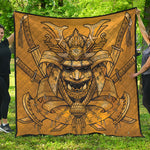 Gold Samurai Mask Print Quilt