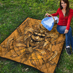 Gold Samurai Mask Print Quilt