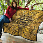Gold Samurai Mask Print Quilt