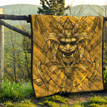 Gold Samurai Mask Print Quilt