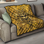 Gold Samurai Mask Print Quilt