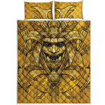 Gold Samurai Mask Print Quilt Bed Set