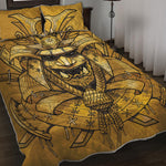 Gold Samurai Mask Print Quilt Bed Set