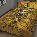 Gold Samurai Mask Print Quilt Bed Set