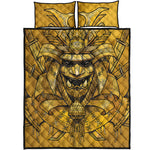 Gold Samurai Mask Print Quilt Bed Set