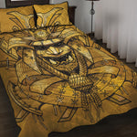 Gold Samurai Mask Print Quilt Bed Set