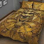 Gold Samurai Mask Print Quilt Bed Set