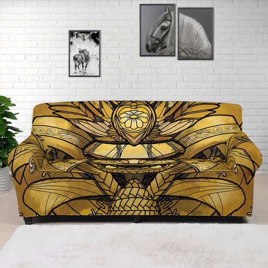 Gold Samurai Mask Print Sofa Cover