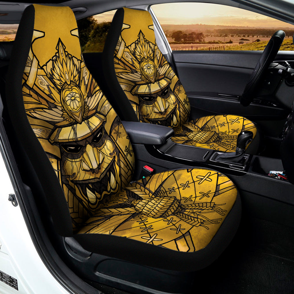 Gold Samurai Mask Print Universal Fit Car Seat Covers