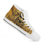 Gold Samurai Mask Print White High Top Shoes