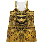 Gold Samurai Mask Print Women's Racerback Tank Top