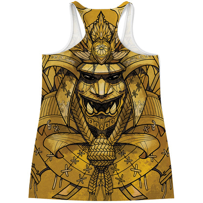 Gold Samurai Mask Print Women's Racerback Tank Top