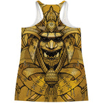 Gold Samurai Mask Print Women's Racerback Tank Top