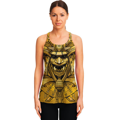 Gold Samurai Mask Print Women's Racerback Tank Top