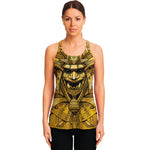 Gold Samurai Mask Print Women's Racerback Tank Top