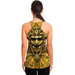 Gold Samurai Mask Print Women's Racerback Tank Top