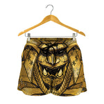 Gold Samurai Mask Print Women's Shorts