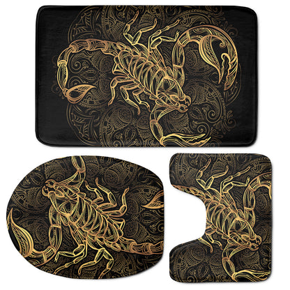 Gold Scorpio Print 3 Piece Bath Mat Set