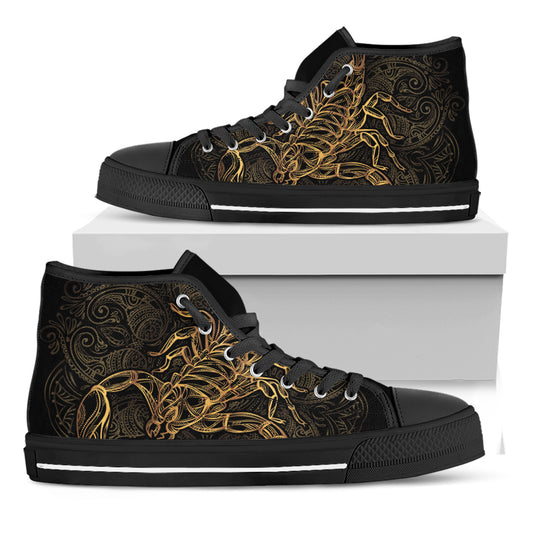Gold Scorpio Print Black High Top Shoes