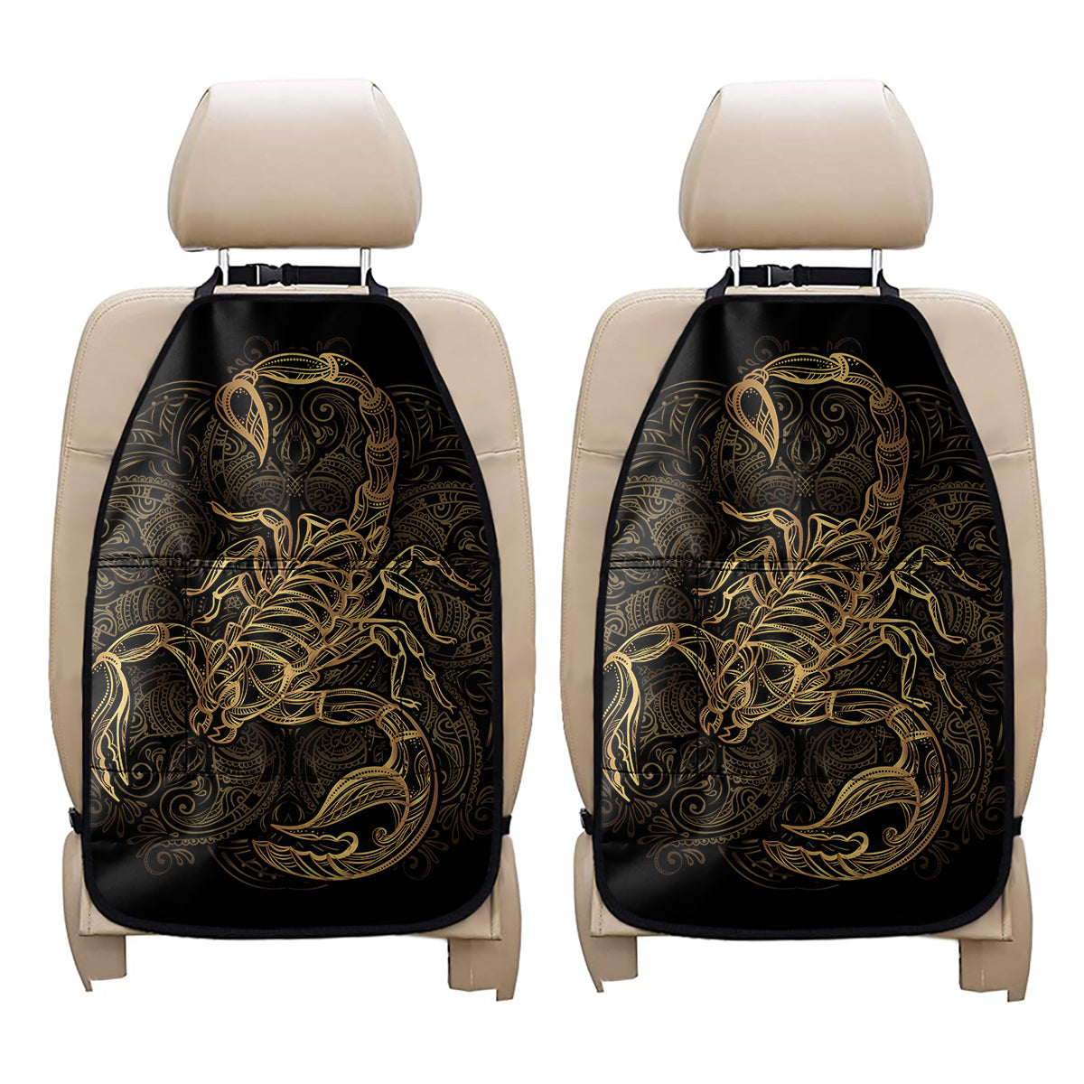Gold Scorpio Print Car Seat Organizers