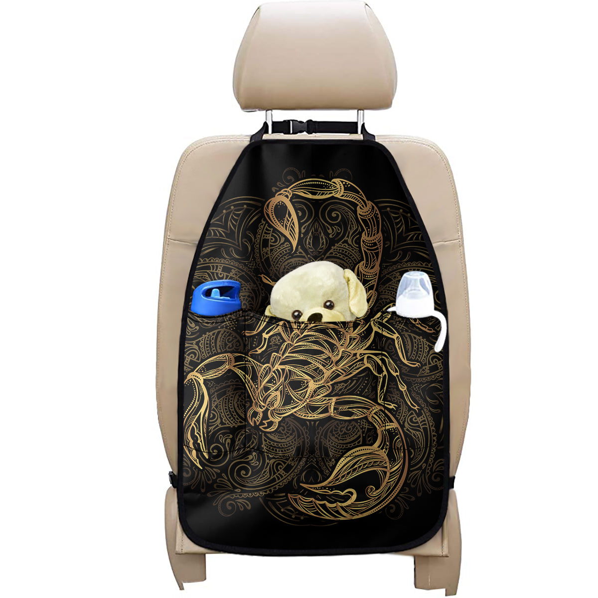 Gold Scorpio Print Car Seat Organizers