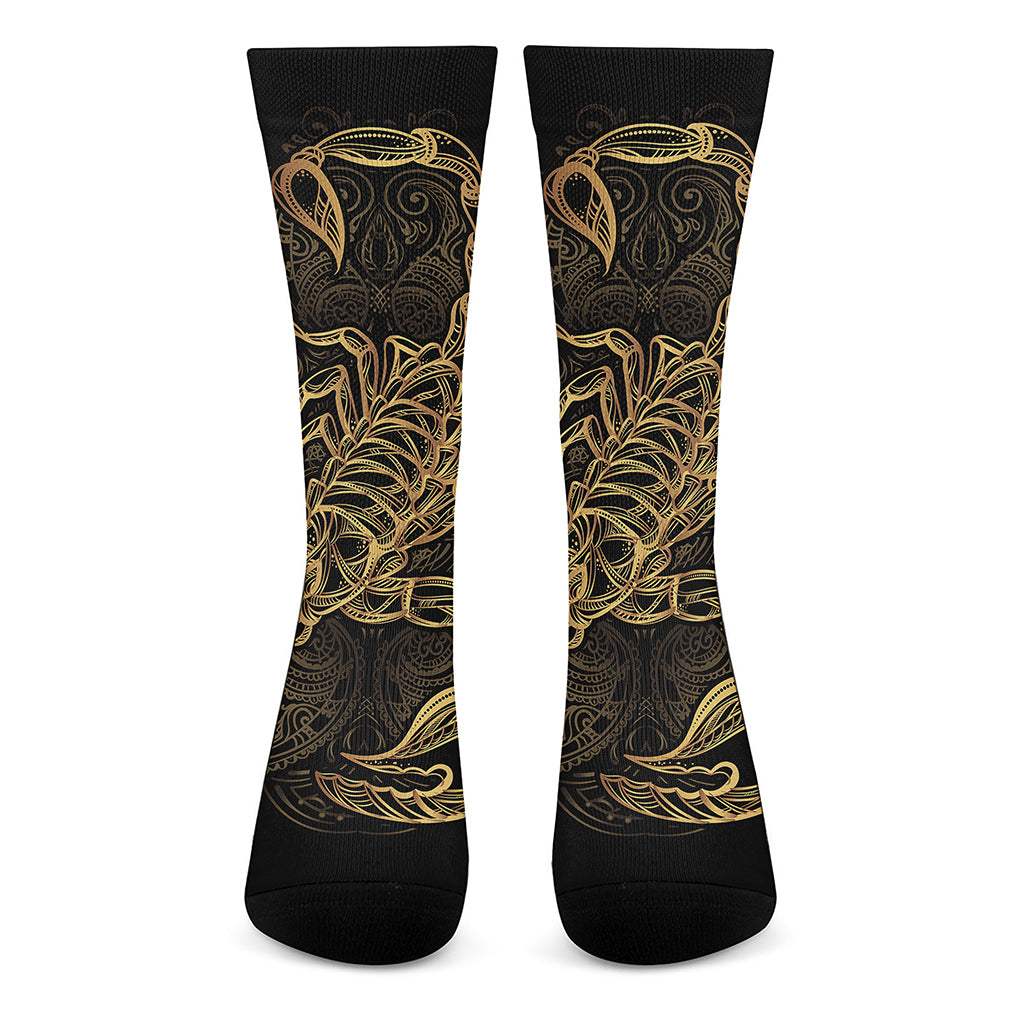 Gold Scorpio Print Crew Socks